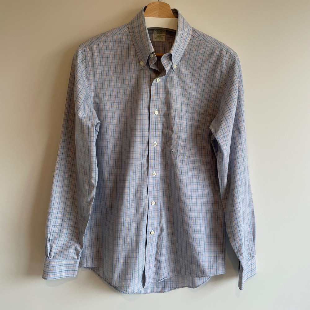 Brooks Brothers Classic Button Down Shirt‎ Mens M 15-34 Non Iron Cotton Plaid